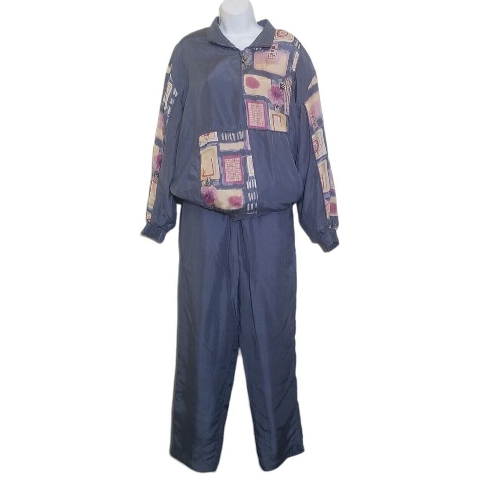 VTG Hunt Club Track Suit 80s 90s Silk Jacket Pants Women's Medium Blue